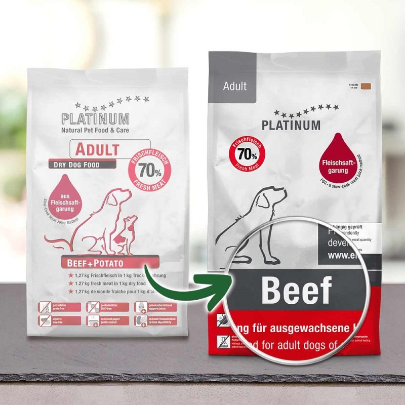 PLATINUM ADULT BEEF ΜΑΓΕΙΡΕΥΤΗ ΞΗΡΑ ΤΡΟΦΗ ΣΚΥΛΟΥ ΜΕ ΦΡΕΣΚΟ ΚΡΕΑΣ ΜΟΣΧΑΡΙΟΥ ΝΕΑ ΣΥΣΚΕΥΑΣΙΑ