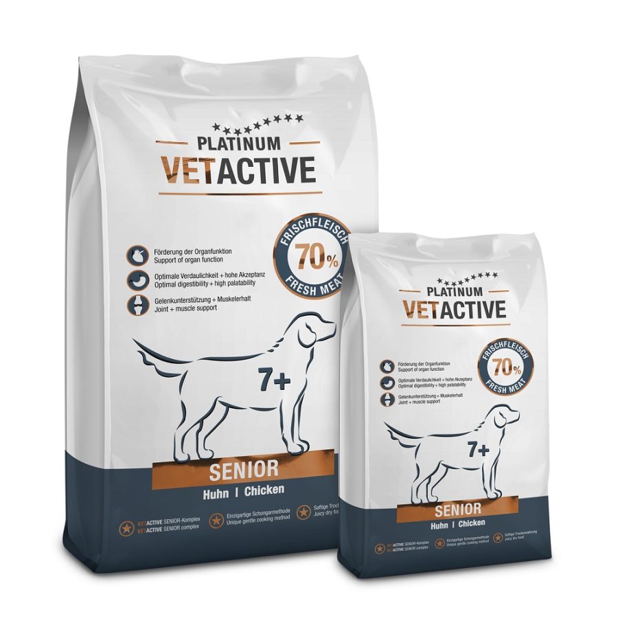 PLATINUM VETACTIVE SENIOR κλινική τροφή με 70% φρέσκο κοτόπουλο για ηλικιωμένους σκύλους 7+ ετών, υποστήριξη αρθρώσεων και μυών
