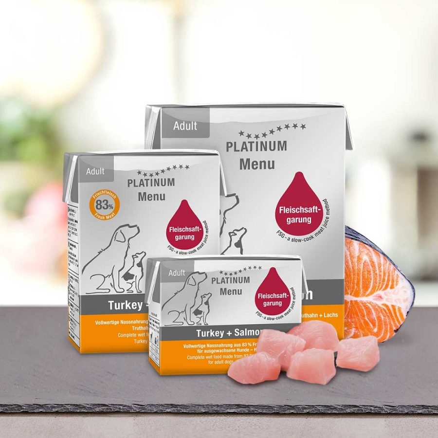 PLATINUM MENU ΜΑΓΕΙΡΕΥΤΗ ΥΓΡΗ ΤΡΟΦΗ ΣΚΥΛΟΥ ΜΕ ΦΡΕΣΚΟ ΚΡΕΑΣ ΓΑΛΟΠΟΥΛΑΣ ΚΑΙ ΣΟΛΟΜΟΥ