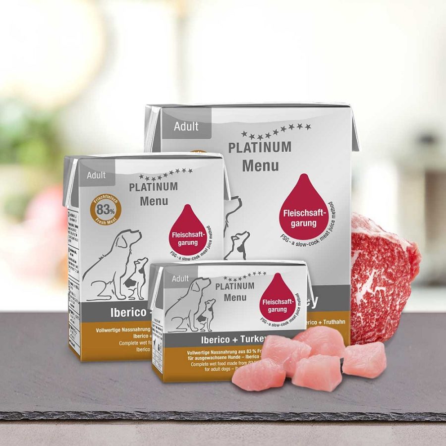 PLATINUM MENU ΜΑΓΕΙΡΕΥΤΗ ΥΓΡΗ ΤΡΟΦΗ ΣΚΥΛΟΥ ΜΕ ΦΡΕΣΚΟ ΚΡΕΑΣ ΙΒΗΡΙΚΟΥ ΧΟΙΡΙΝΟΥ ΚΑΙ ΓΑΛΟΠΟΥΛΑΣ
